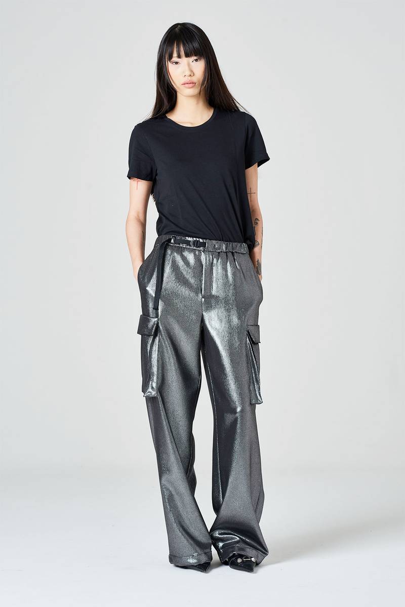 White sand Pantalone cargo in jersey laminato Offerta San Valentino