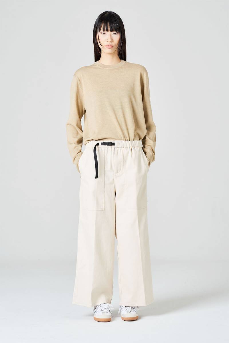 White sand Pantalone cropped in bull di cotone Online Outlet