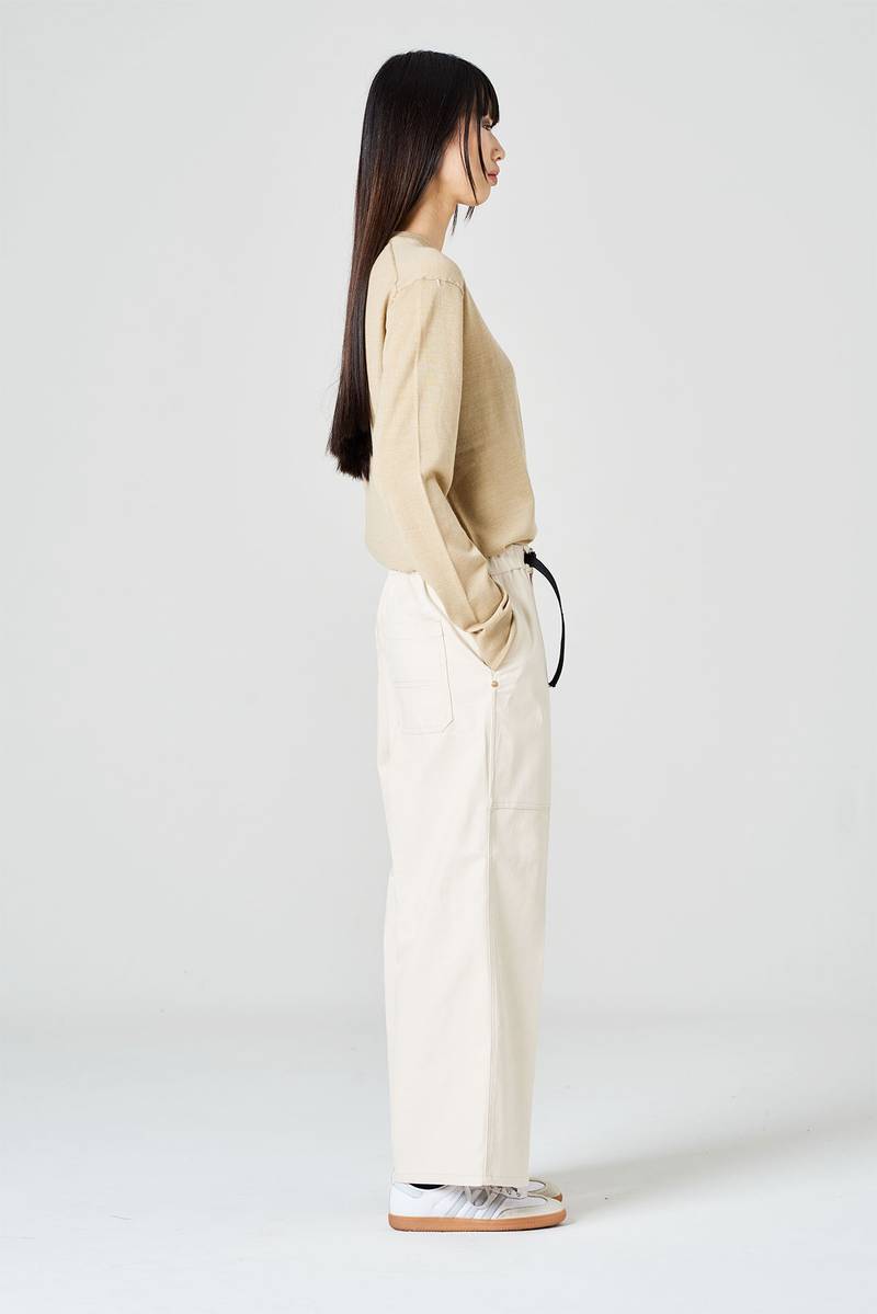 White sand Pantalone cropped in bull di cotone Online Outlet