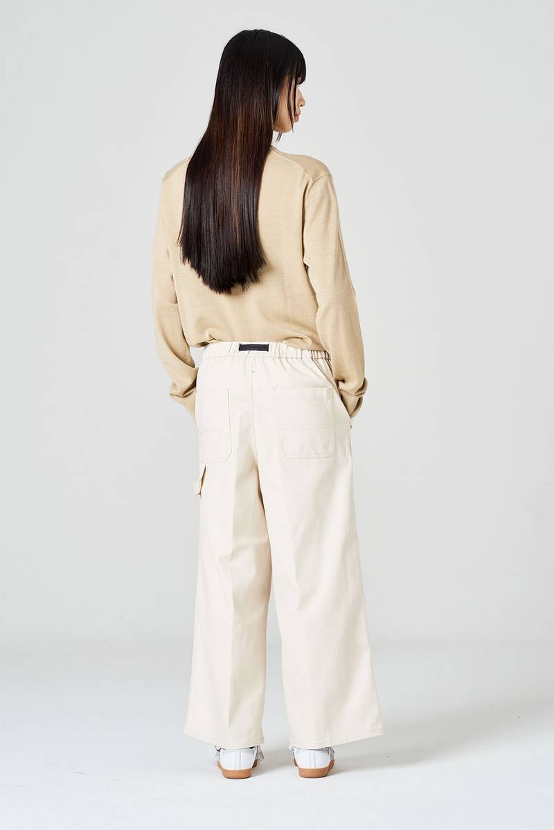White sand Pantalone cropped in bull di cotone Online Outlet