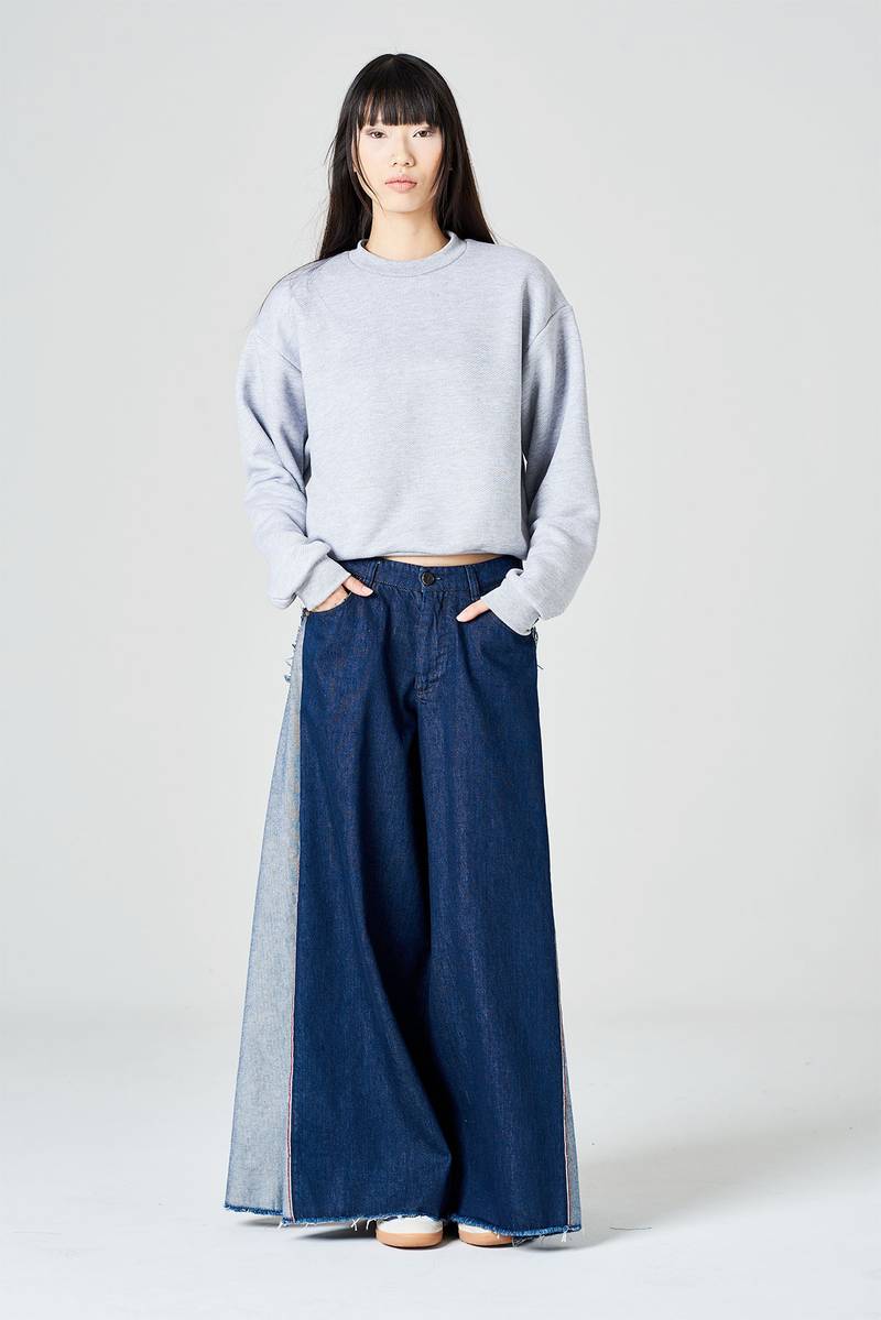 White sand Pantalone palazzo cinque tasche in denim Grandi sconti