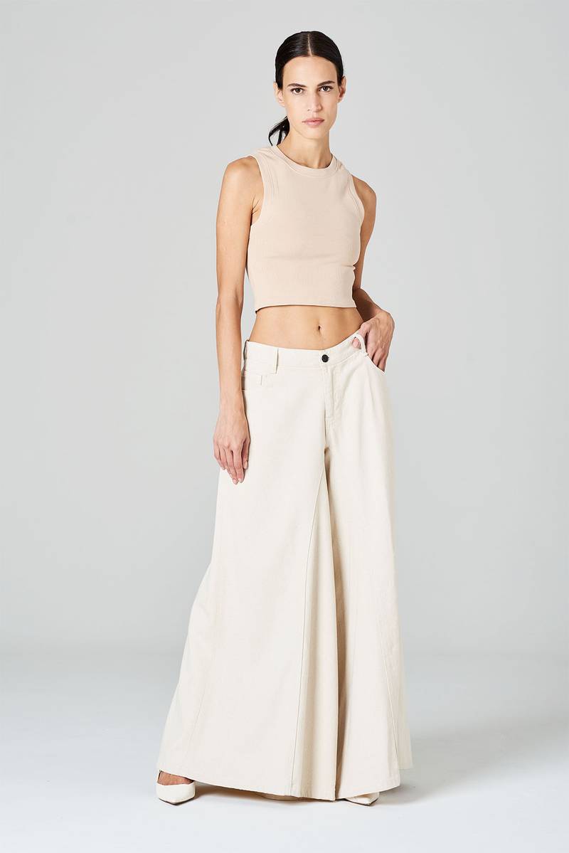 White sand Pantaloni ampi in bull denim di cotone