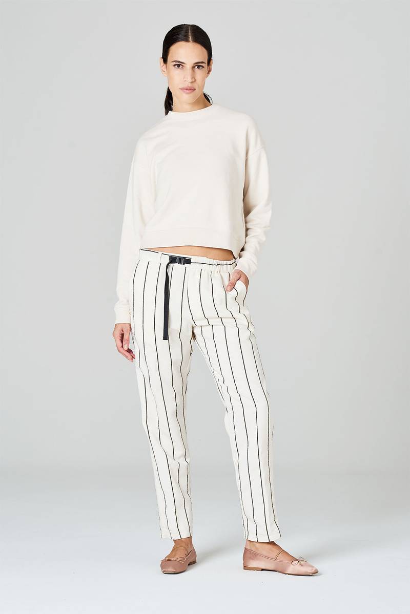 White sand Pantaloni in tessuto rigato misto viscosa