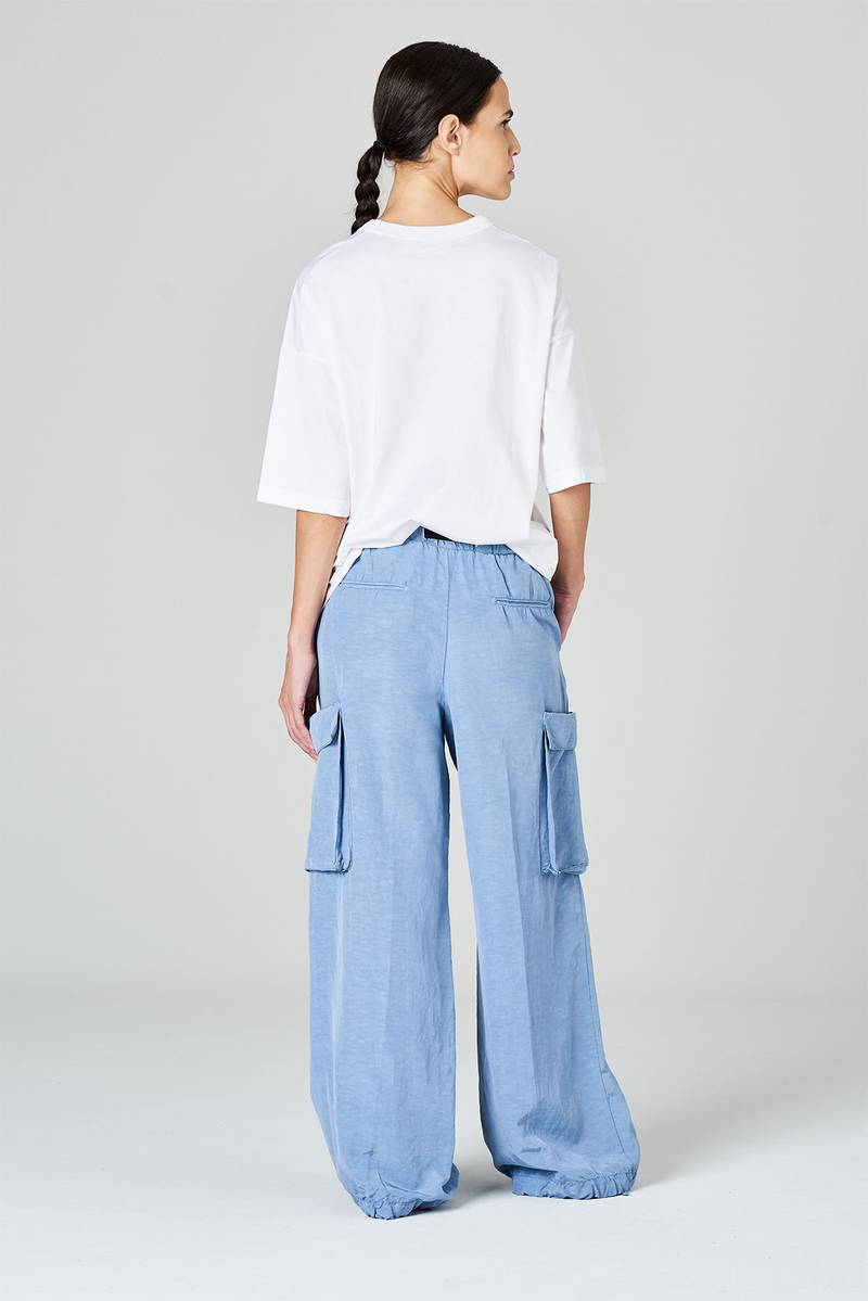 White sand Pantaloni cargo gamba ampia in misto rayon-viscosa Prezzo basso