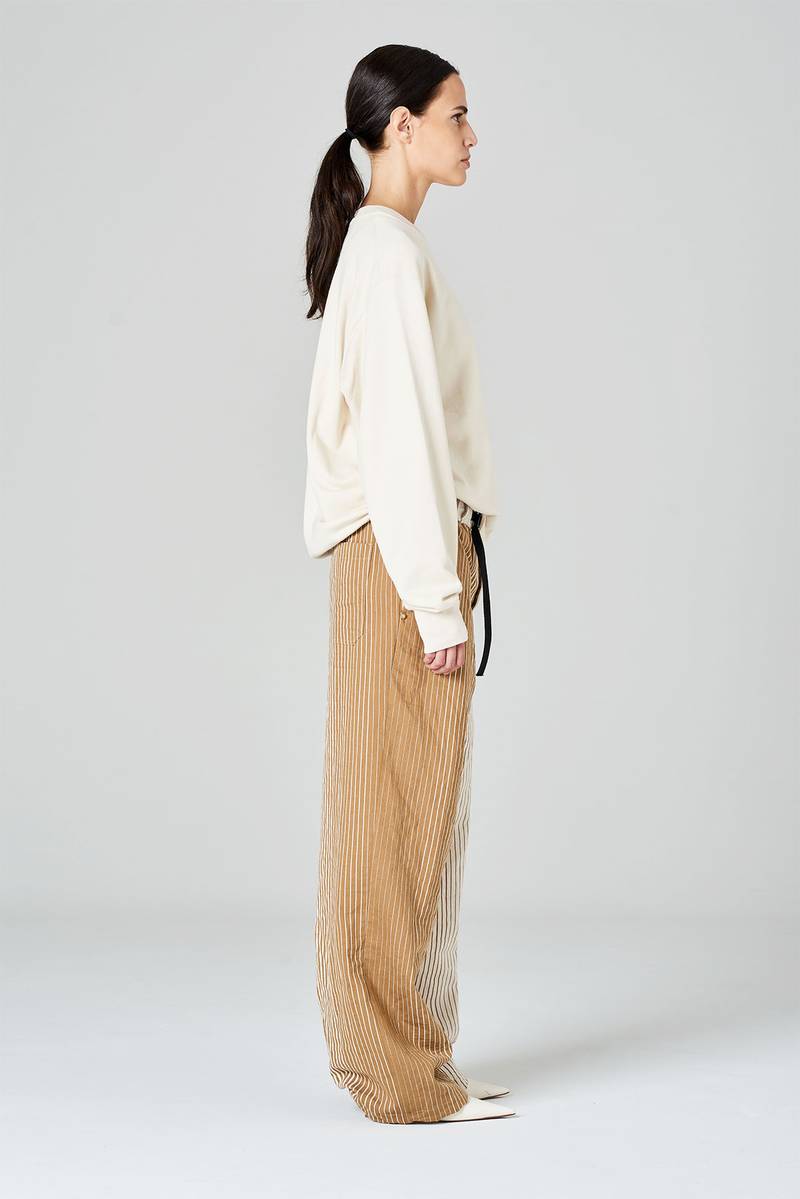 White sand Pantaloni palazzo in misto cotone-lino stampa riga irregolare Super Saving Price