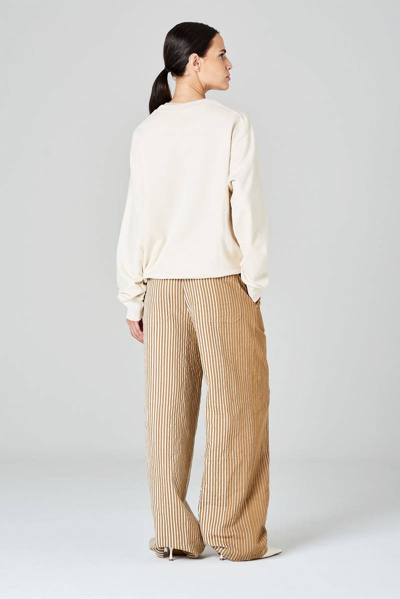 White sand Pantaloni palazzo in misto cotone-lino stampa riga irregolare Super Saving Price