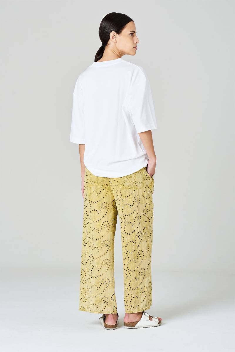 White sand Pantaloni cropped in tessuto sangallo Ultimi tre giorni