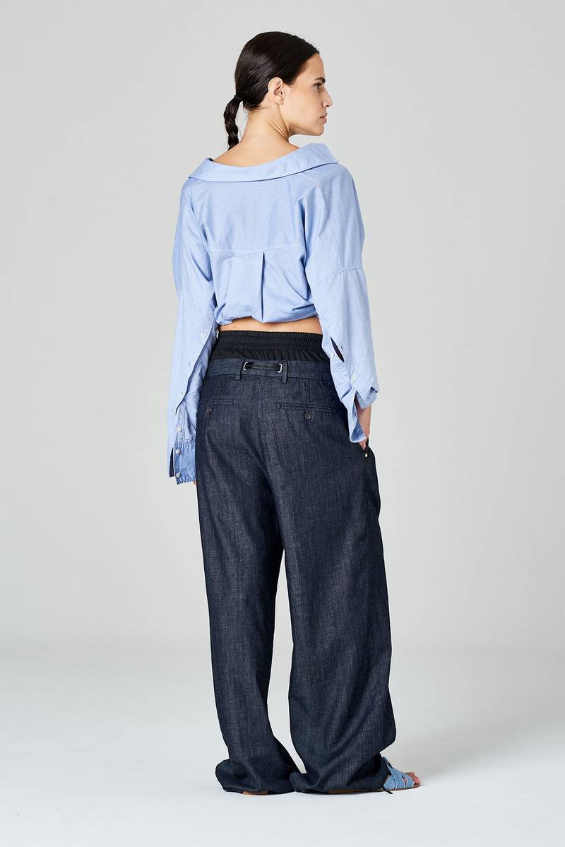 White sand Pantaloni palazzo con pinces e doppia vita in tessuto misto lana ACQUISTA ORA