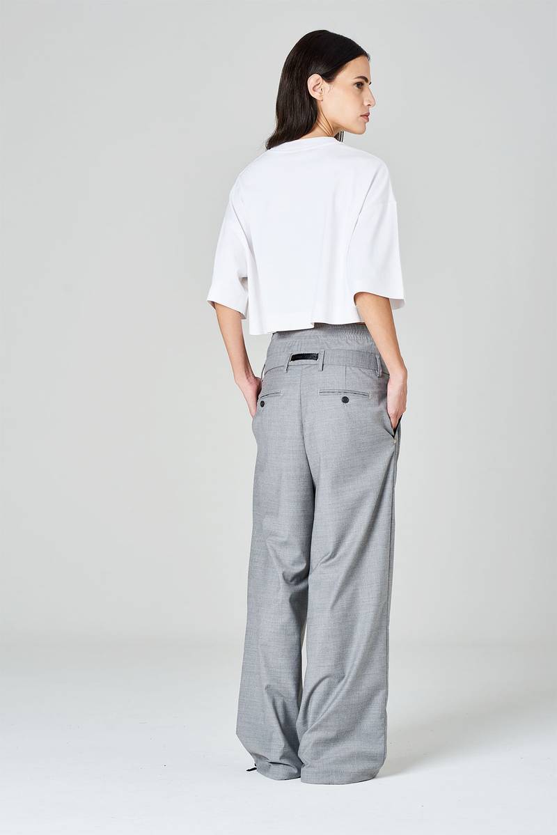 White sand Pantaloni palazzo con pinces e doppia vita in tessuto misto lana Latest stili