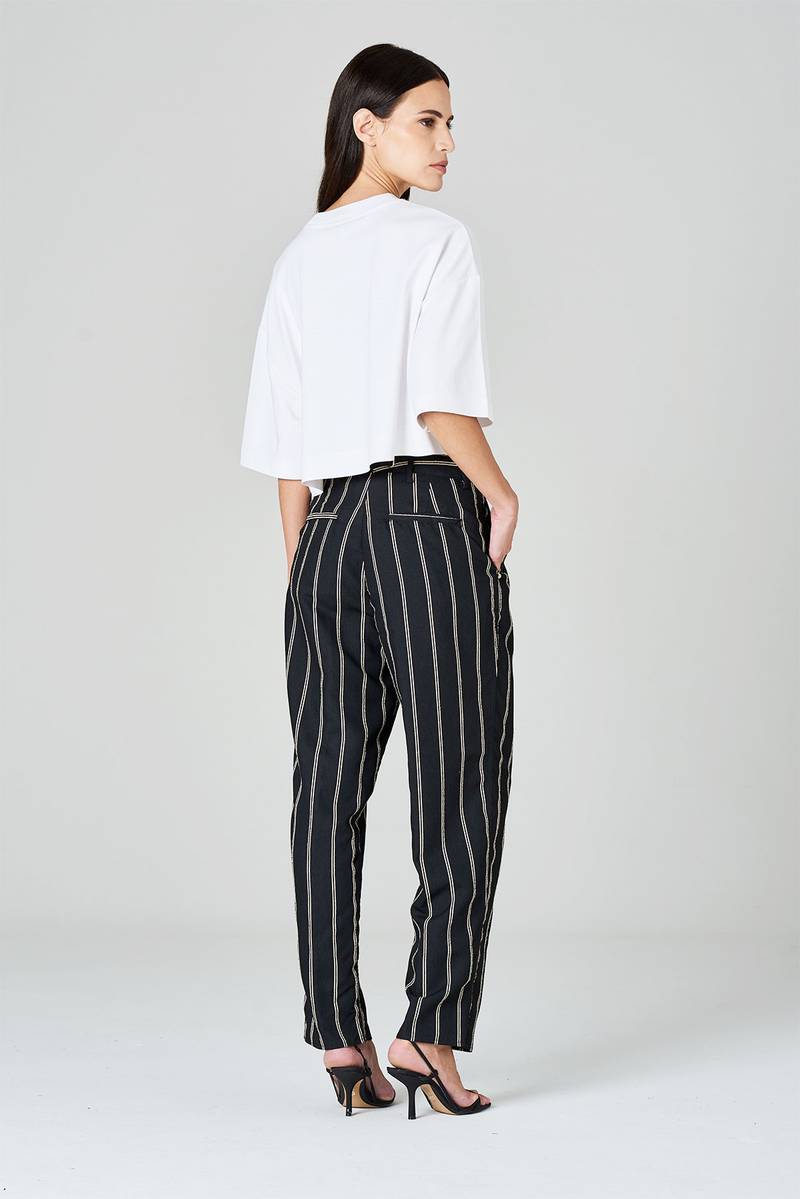 White sand Pantaloni gamba dritta con pinces in tessuto rigato misto viscosa Ultimi due giorni