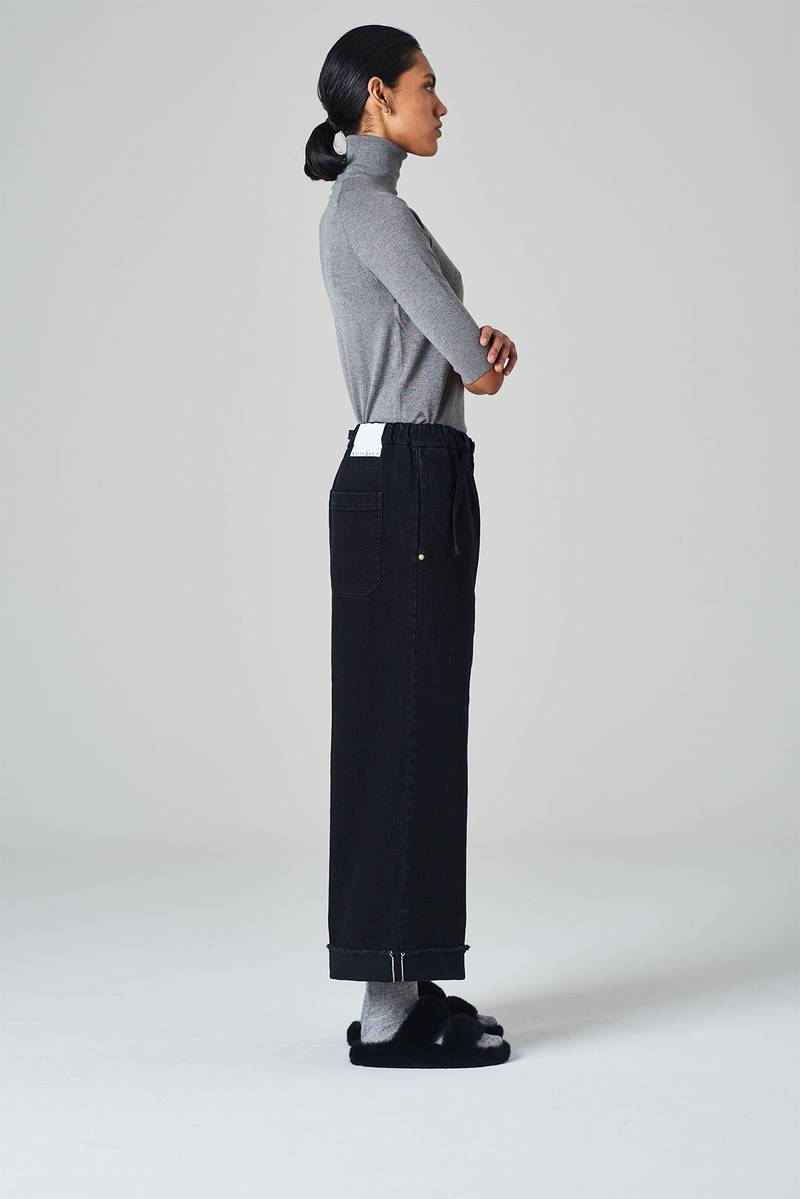 White sand Pantalone crop gamba ampia con elastico in vita e cinturino regolabile Fino al 65% di sconto