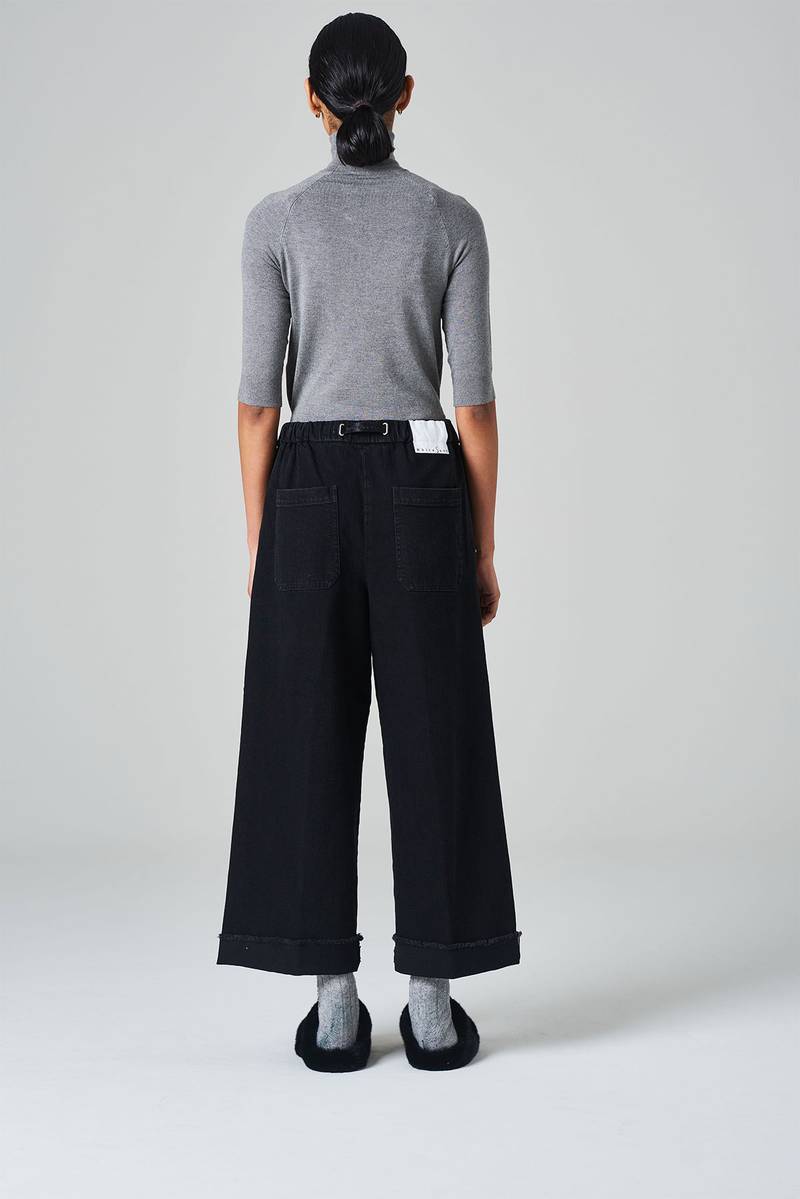 White sand Pantalone crop gamba ampia con elastico in vita e cinturino regolabile Fino al 65% di sconto