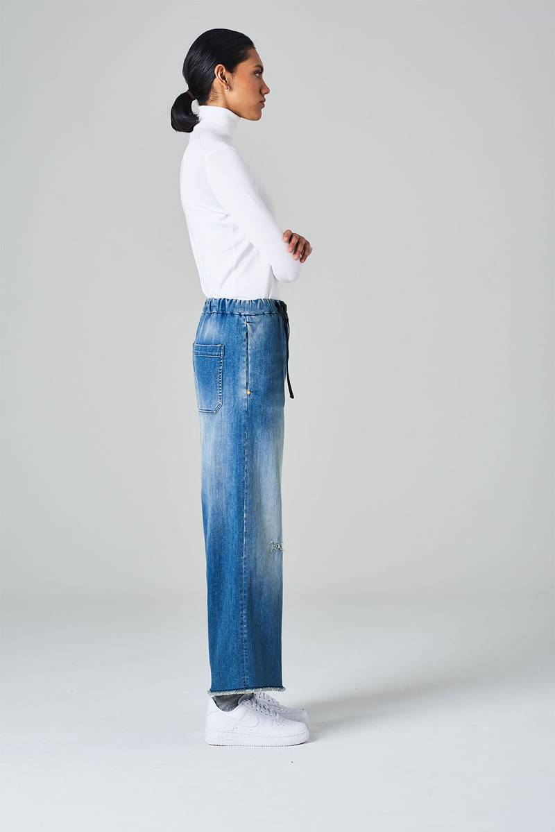 White sand Pantalone crop gamba ampia con elastico in vita e cinturino regolabile Only for today