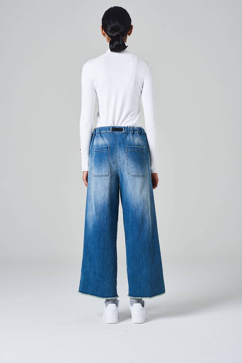 White sand Pantalone crop gamba ampia con elastico in vita e cinturino regolabile Only for today