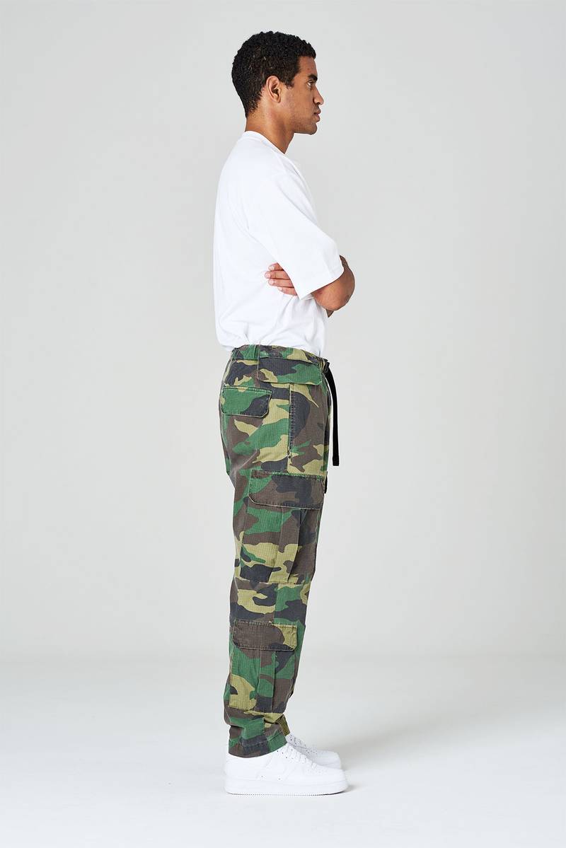 White sand Pantaloni cargo con gamba dritta in ripstop di cotone stampato Presa