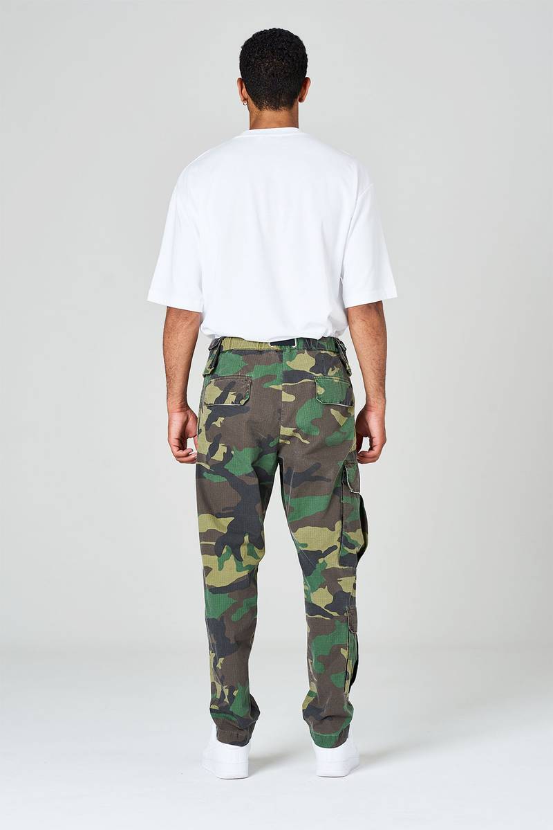 White sand Pantaloni cargo con gamba dritta in ripstop di cotone stampato Presa