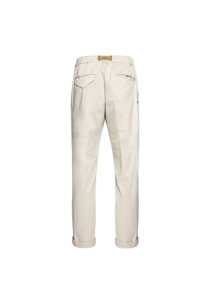 White sand Pantaloni in gabardina di cotone con toppe Vendita Calda