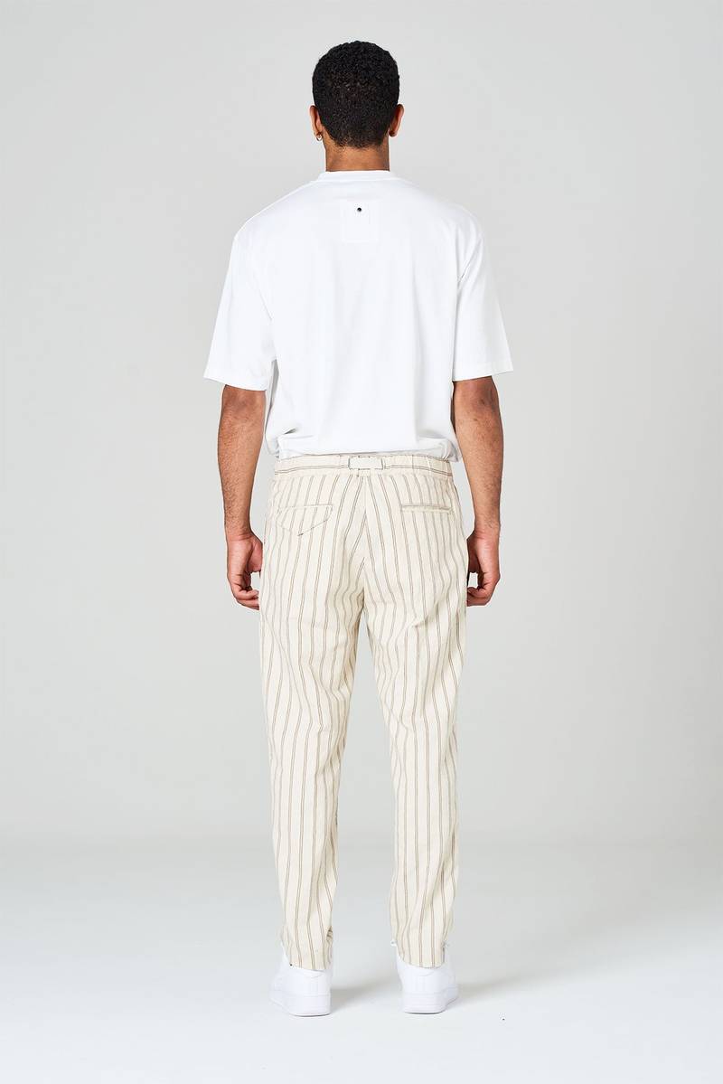 White sand Pantaloni rigati in misto cotone con vita elasticizzata I Più Venduti