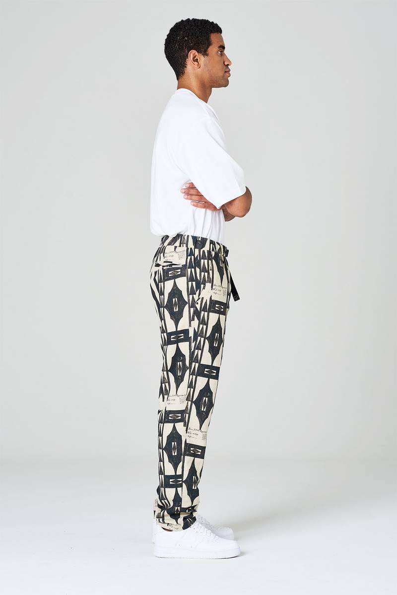 White sand Pantaloni in tela misto cotone-lino stampa geometrica In Saldo