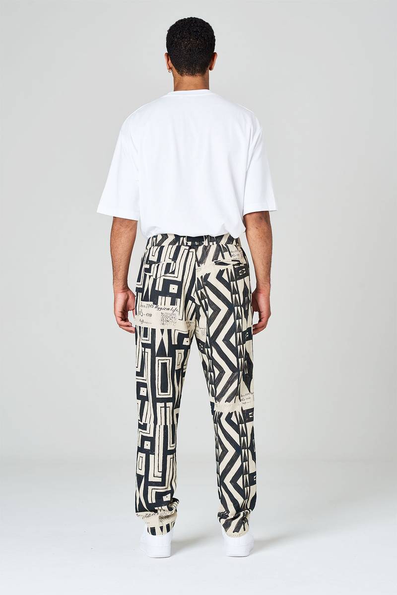 White sand Pantaloni in tela misto cotone-lino stampa geometrica In Saldo