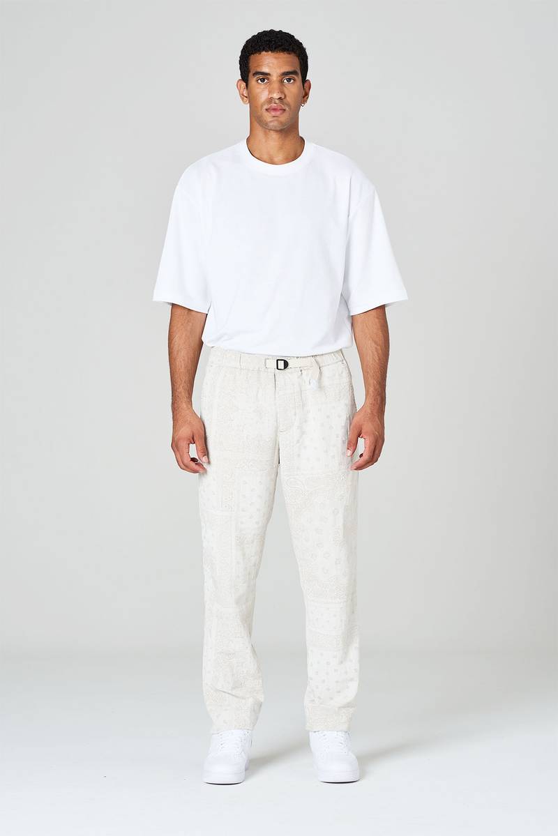 White sand Pantaloni in tela misto cotone-lino stampa bandana