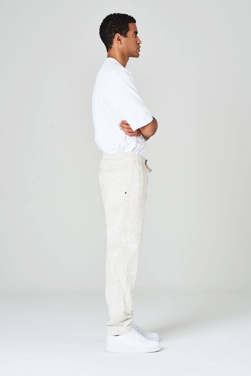 White sand Pantaloni in tela misto cotone-lino stampa bandana Nuova