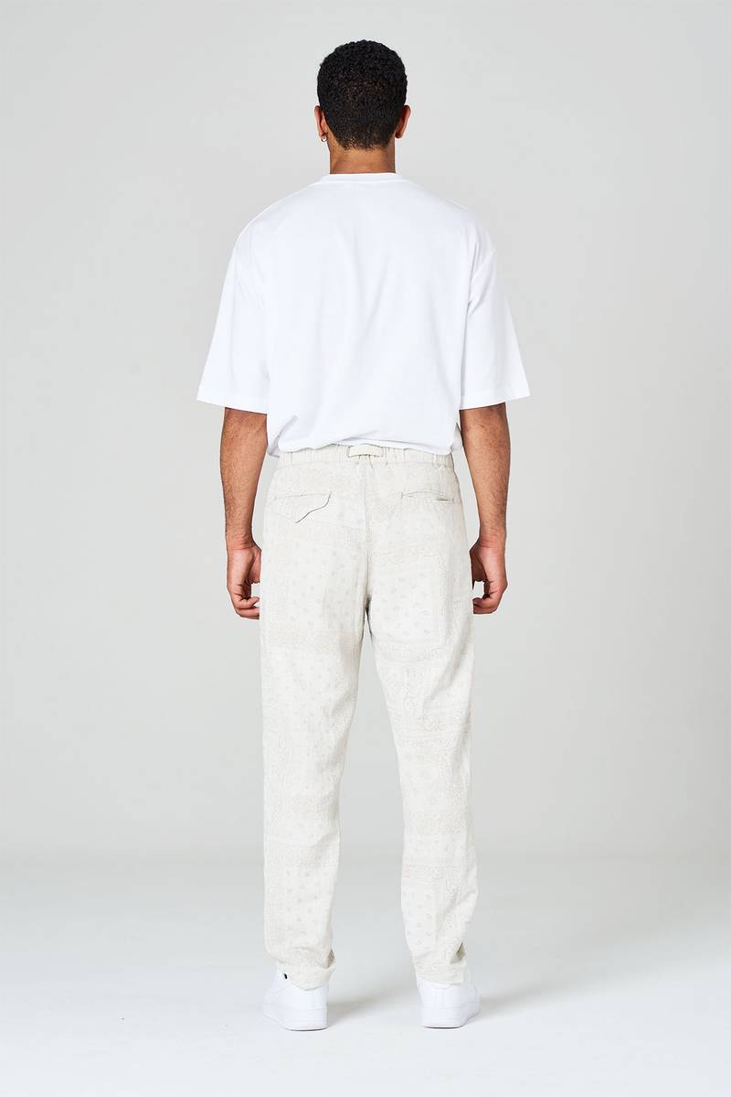 White sand Pantaloni in tela misto cotone-lino stampa bandana Nuova