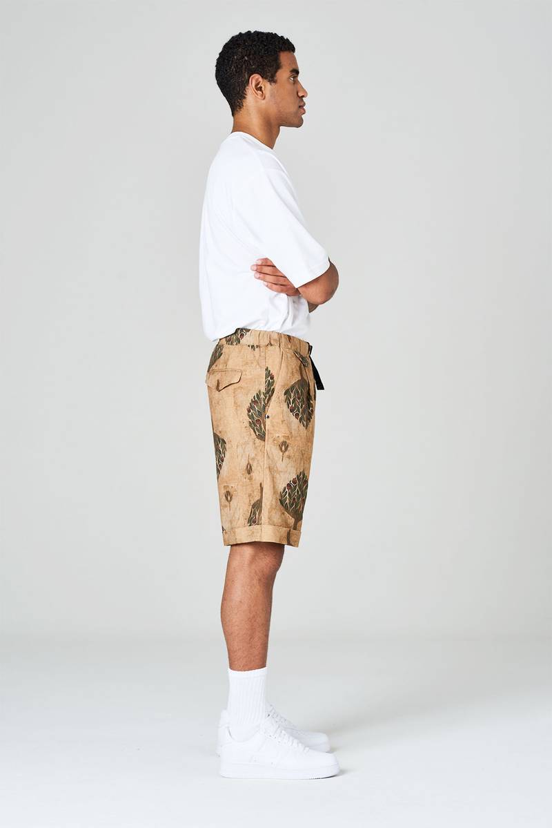 White sand Pantaloni corti in misto lino-cotone stampato con pinces e risvolto Prezzo di fabbrica