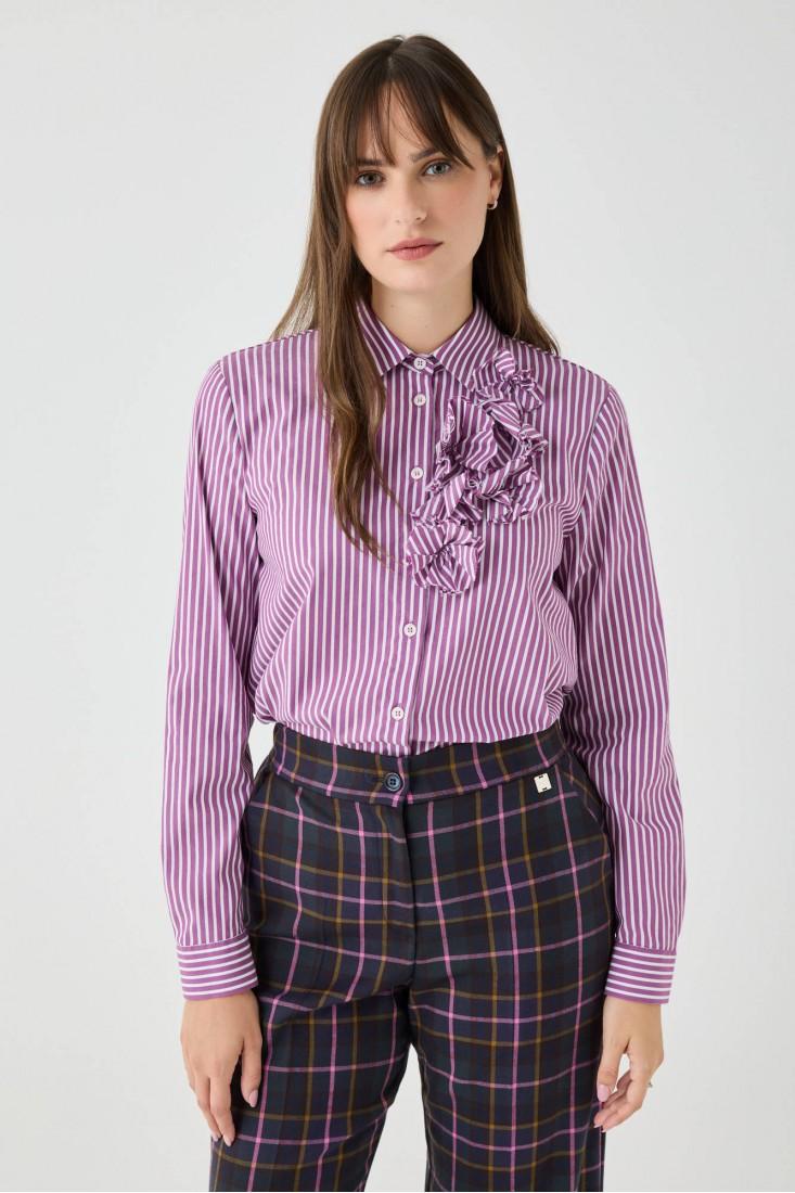 Zanetti 1965 Camicia a righe con dettaglio a fiori Consegna Veloce