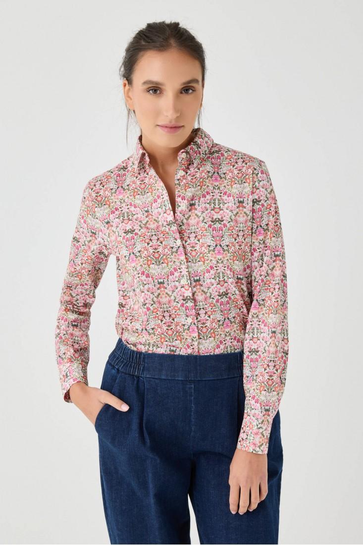 Zanetti 1965 Camicia di cotone a fiori Liberty London Sottocosto