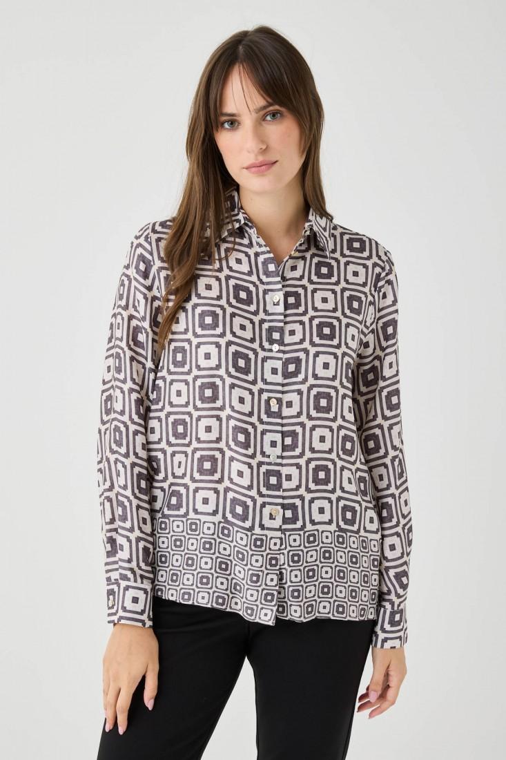 Zanetti 1965 Camicia in viscosa con stampa geometrica Vendita Calda