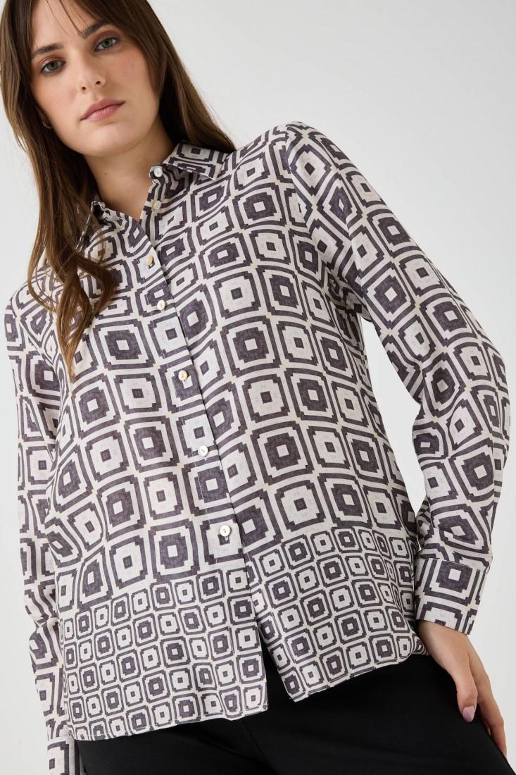 Zanetti 1965 Camicia in viscosa con stampa geometrica Vendita Calda