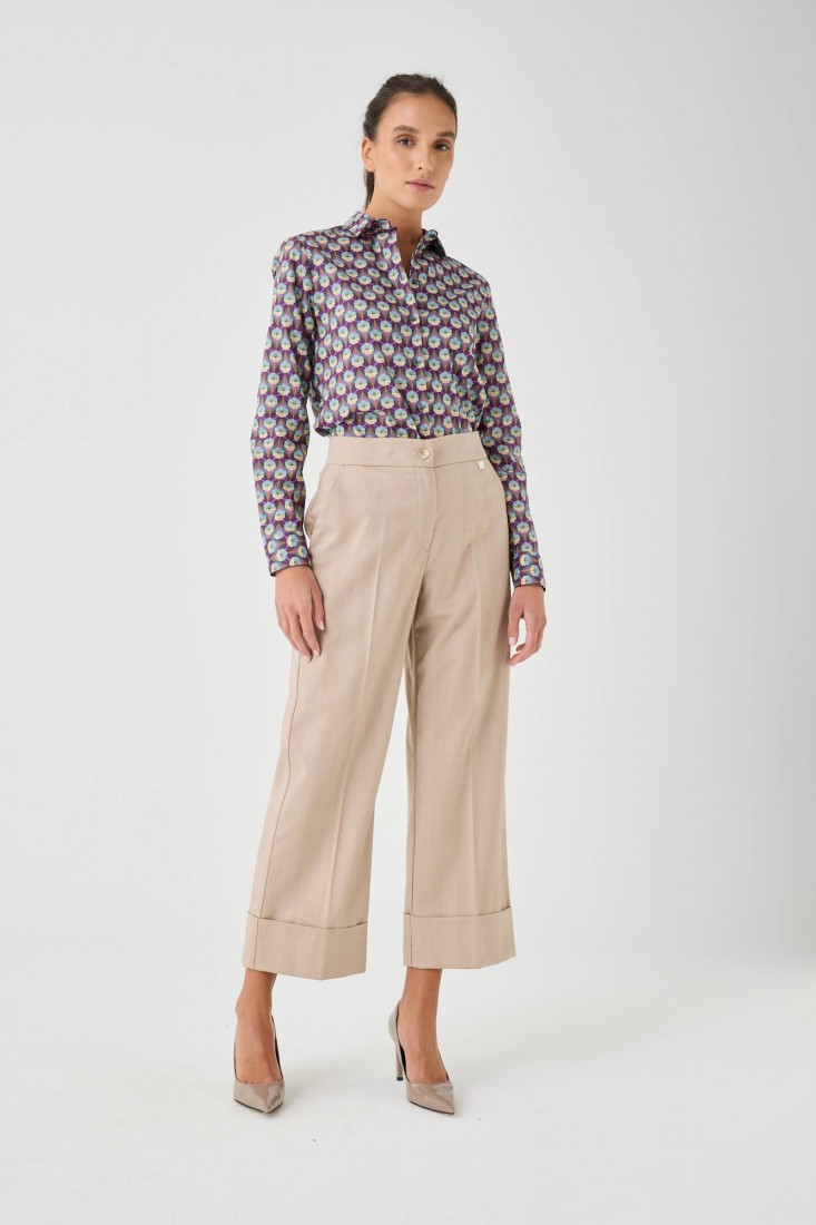 Zanetti 1965 Pantaloni palazzo cropped con risvolto In Vendita