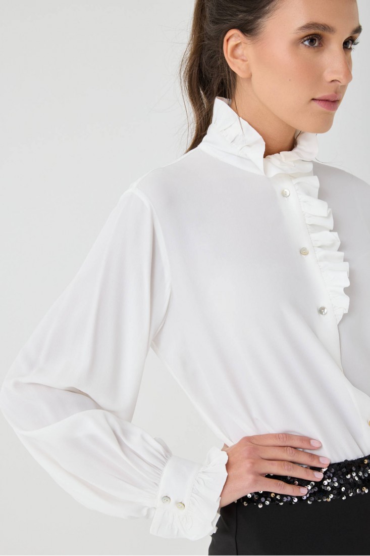 Zanetti 1965 Camicia in crepe de chine di seta con rouche Negozio