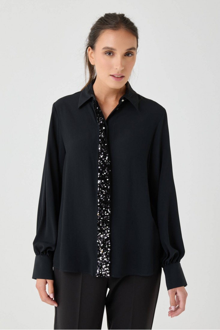 Zanetti 1965 Camicia con paillettes in crepe de chine In Saldo