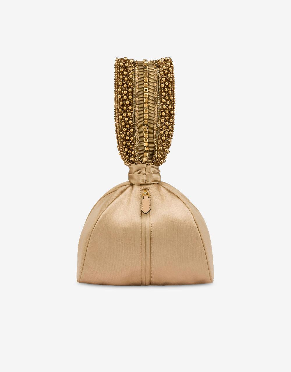 Alberta Ferretti Bucket bag da sera in raso con ricamo perline e strass Offerta per la Festa della Mamma