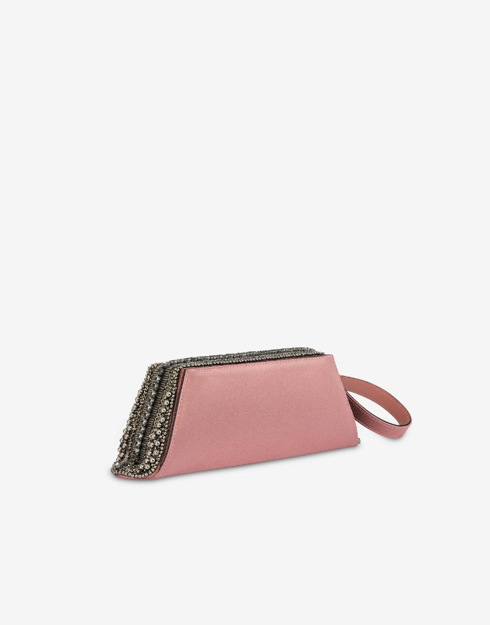 Alberta Ferretti Box clutch in raso con ricamo perline e strass Offerta temporanea