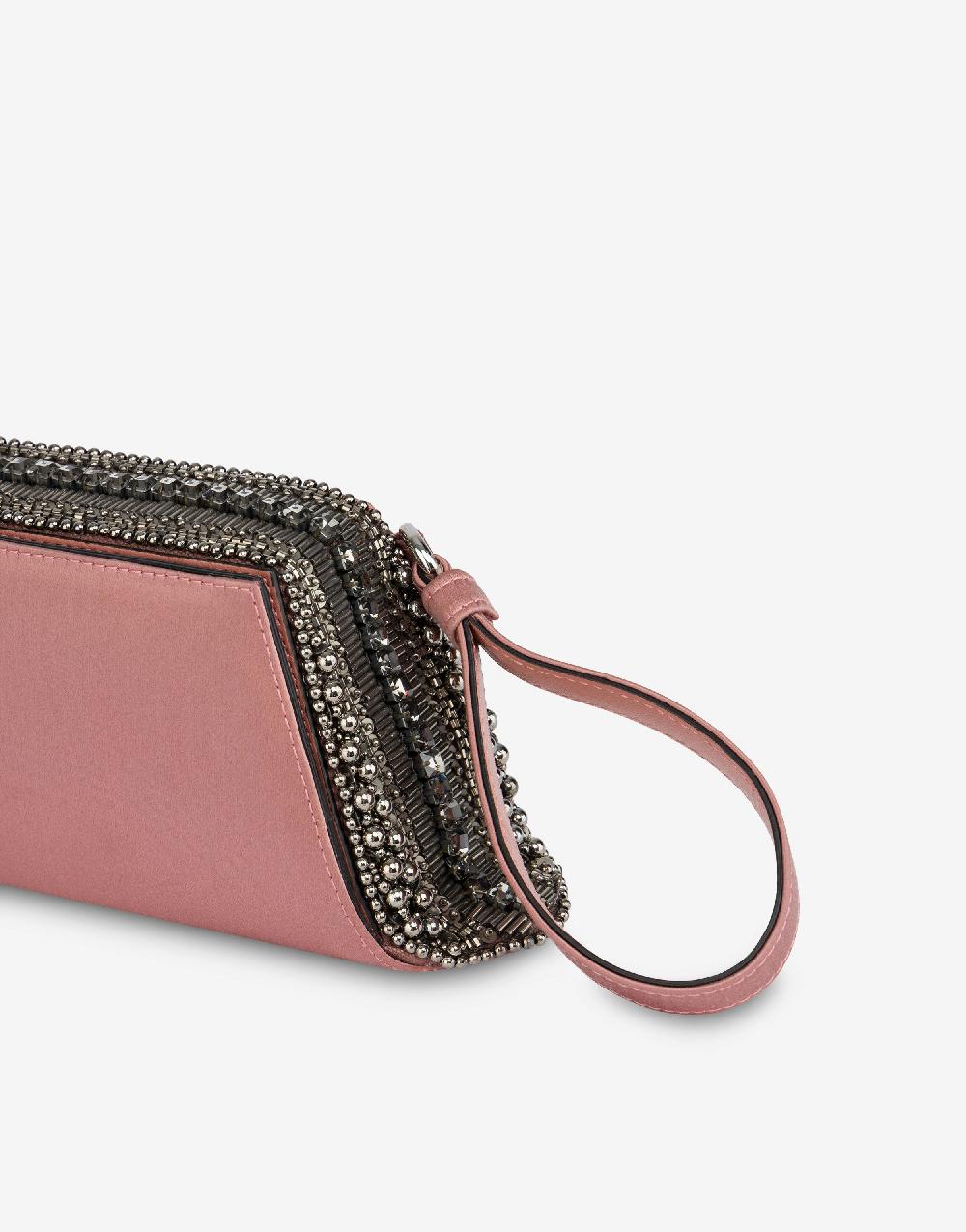 Alberta Ferretti Box clutch in raso con ricamo perline e strass Offerta temporanea