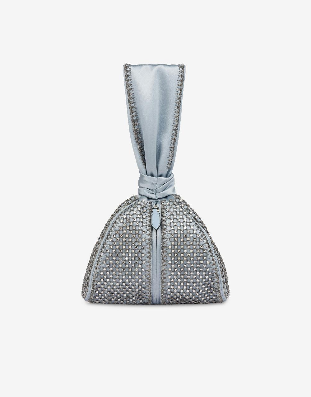 Alberta Ferretti Bucket bag da sera in raso con ricamo strass Liquidazione