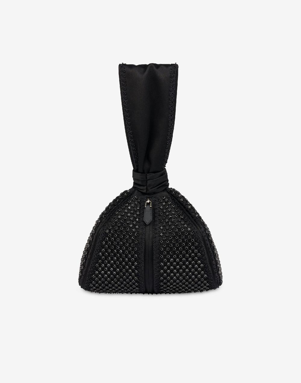 Alberta Ferretti Bucket bag da sera in raso con ricamo strass Sconti VIP
