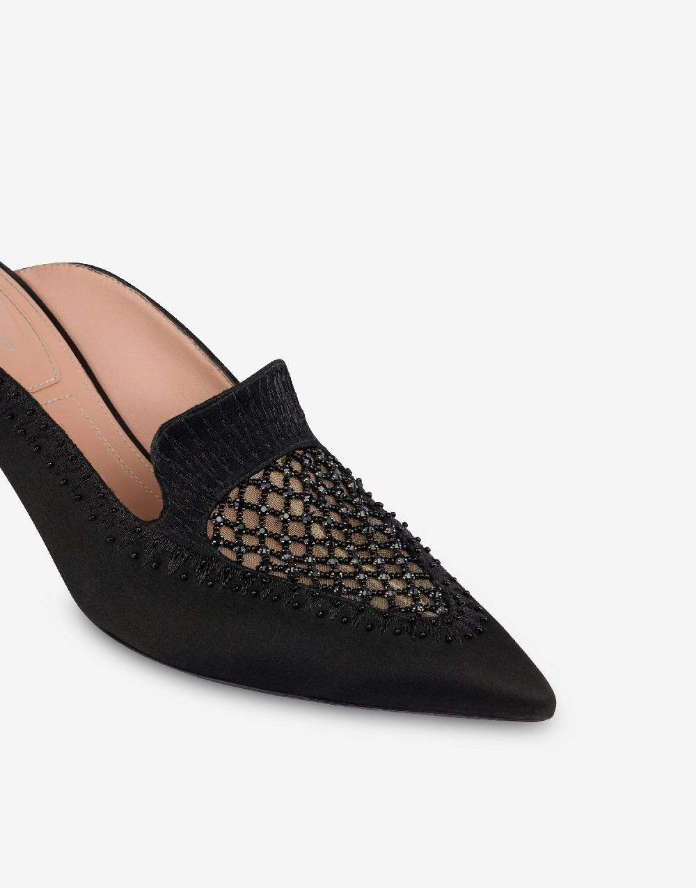 Alberta Ferretti Sabot in raso con ricamo strass Ritorno libero