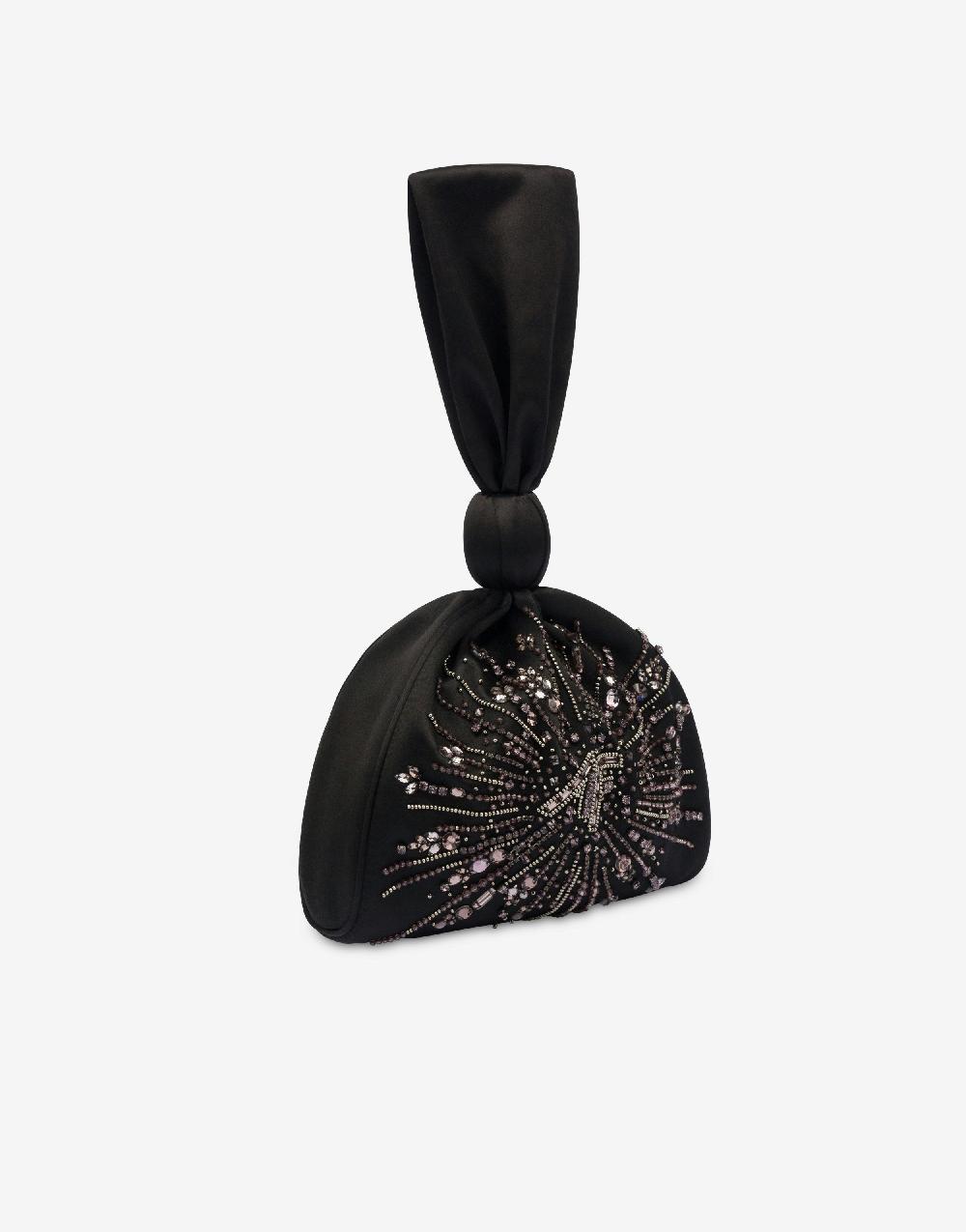Alberta Ferretti Bucket bag in raso con ricamo perline e strass Italy