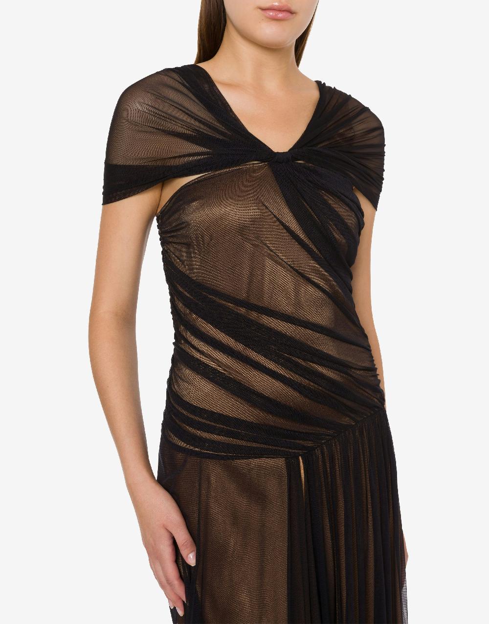 Alberta Ferretti Abito lungo in tulle stretch e raso Offerte
