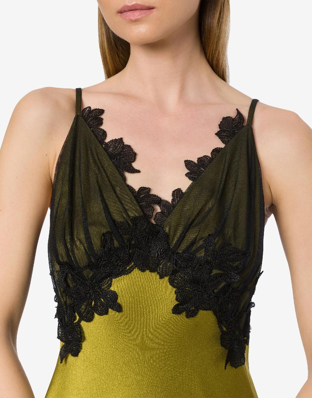 Alberta Ferretti Abito in raso con tulle e pizzo Vendita Calda