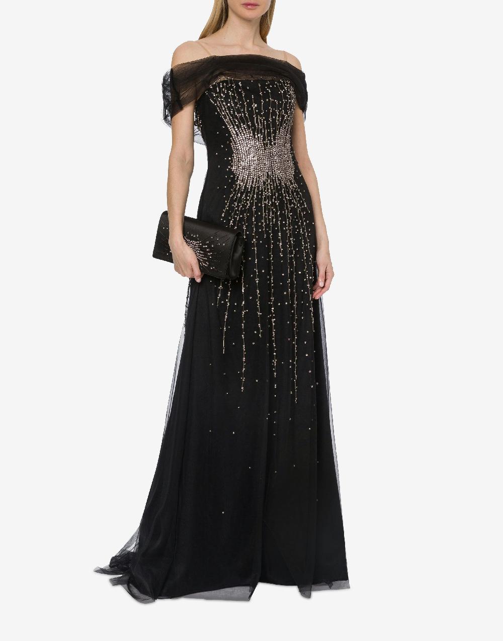 Alberta Ferretti Abito lungo in tulle con ricamo strass e perline Sconto di tempo limitato