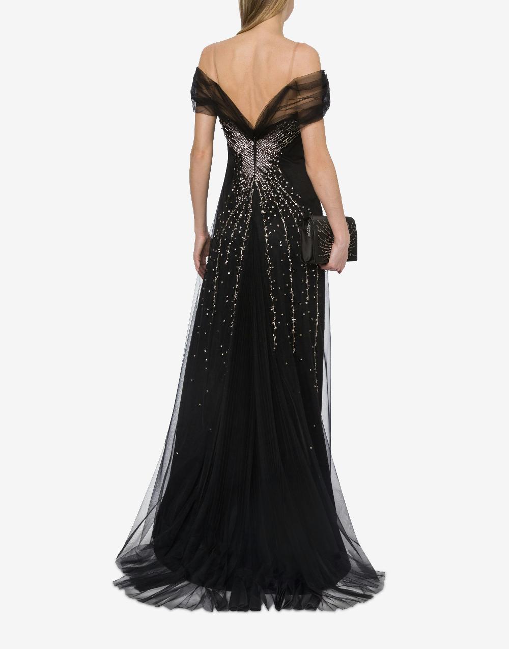 Alberta Ferretti Abito lungo in tulle con ricamo strass e perline Sconto di tempo limitato