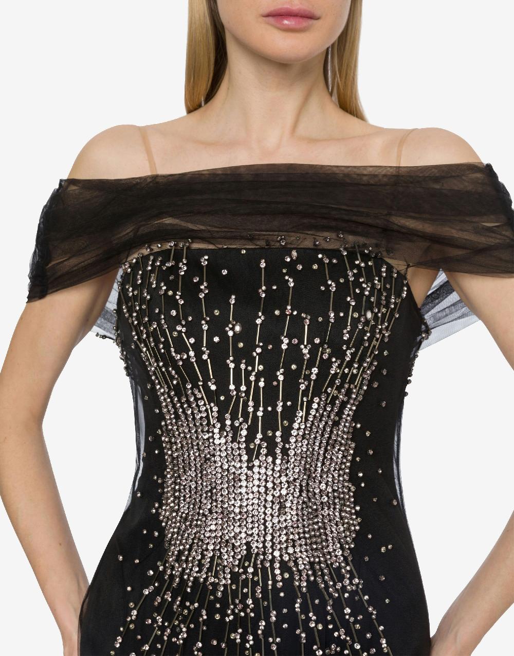 Alberta Ferretti Abito lungo in tulle con ricamo strass e perline Sconto di tempo limitato