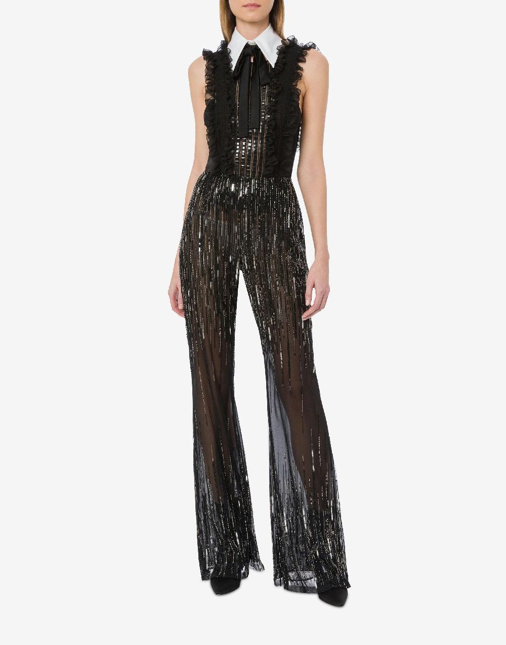 Alberta Ferretti Pantalone con flare perline e paillettes degradé Prezzo di fabbrica
