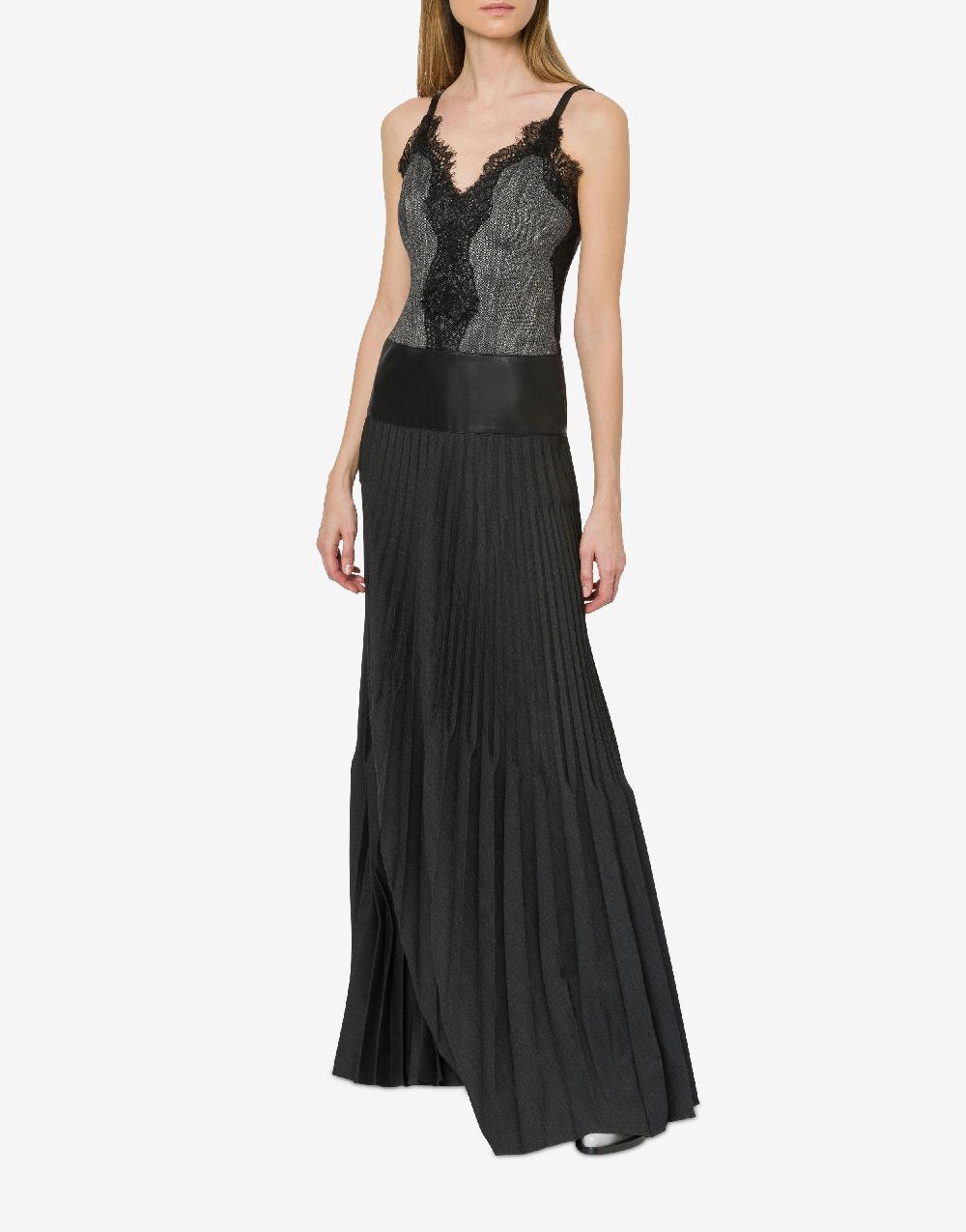 Alberta Ferretti Abito lungo con pizzo e plissé Grande vendita