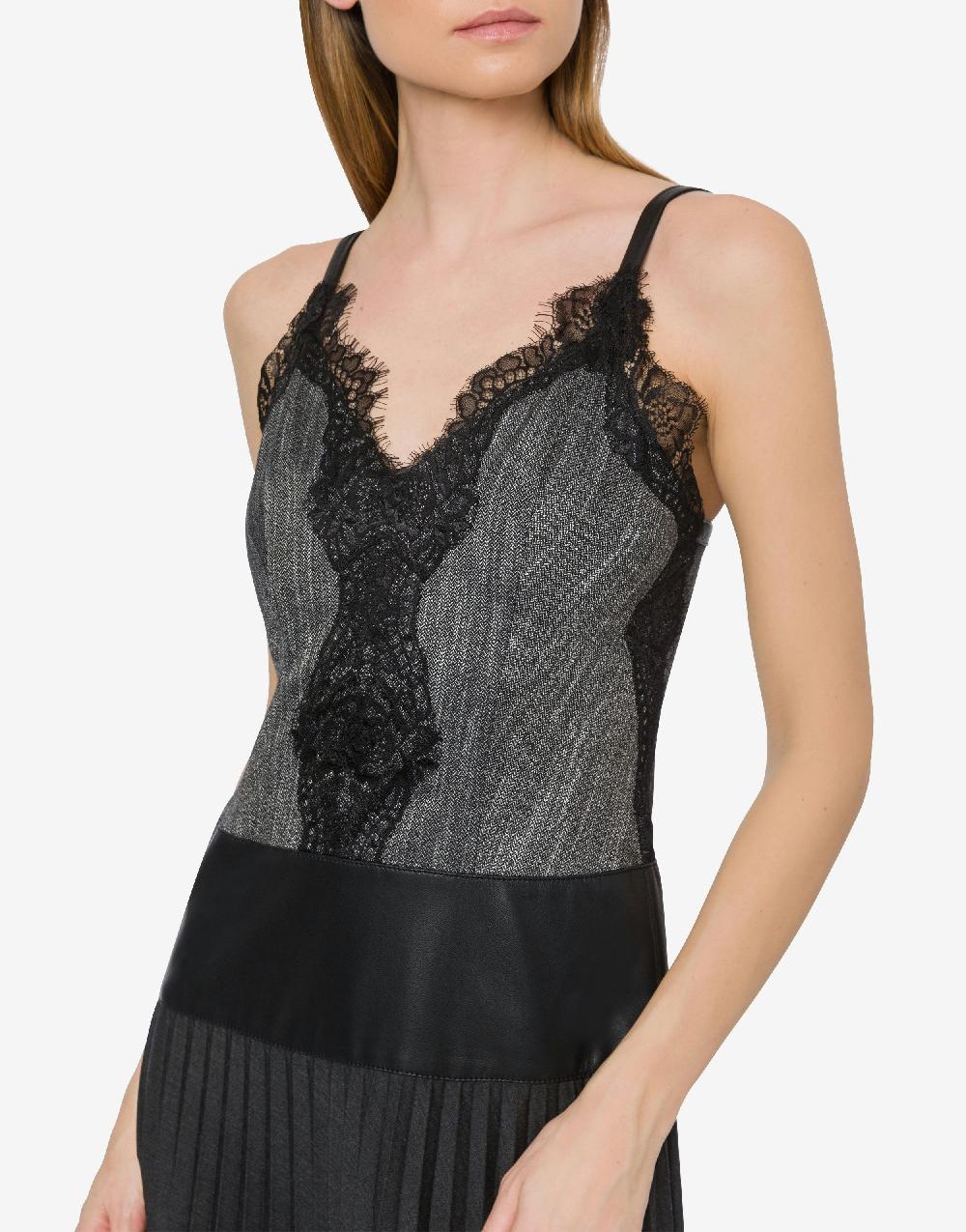 Alberta Ferretti Abito lungo con pizzo e plissé Grande vendita